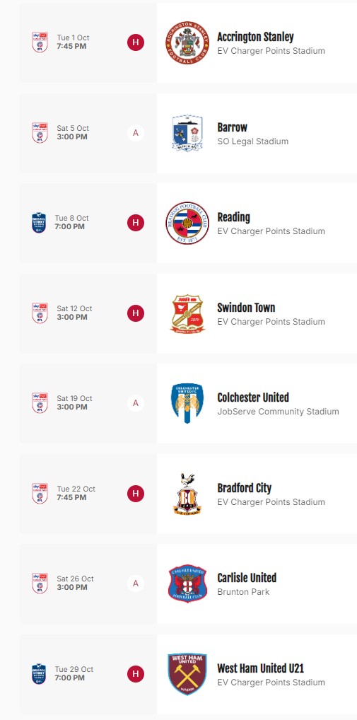 October 2024 Fixtures